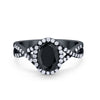 925 Sterling Silver Oval Cubic Zirconia Infinity Shank Art Deco Halo Ring