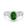 925 Sterling Silver Oval Cubic Zirconia Infinity Shank Art Deco Halo Ring