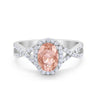 925 Sterling Silver Oval Cubic Zirconia Infinity Shank Art Deco Halo Ring