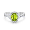 925 Sterling Silver Oval Cubic Zirconia Infinity Shank Art Deco Halo Ring