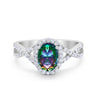 925 Sterling Silver Oval Cubic Zirconia Infinity Shank Art Deco Halo Ring