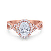 925 Sterling Silver Oval Cubic Zirconia Infinity Shank Art Deco Halo Ring