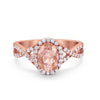 925 Sterling Silver Oval Cubic Zirconia Infinity Shank Art Deco Halo Ring