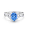 925 Sterling Silver Oval Cubic Zirconia Infinity Shank Art Deco Halo Ring