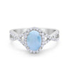 925 Sterling Silver Oval Cubic Zirconia Infinity Shank Art Deco Halo Ring