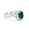 925 Sterling Silver Oval Cubic Zirconia Infinity Shank Art Deco Halo Ring