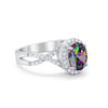 925 Sterling Silver Oval Cubic Zirconia Infinity Shank Art Deco Halo Ring