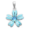 925 Sterling Silver Blue Opal Round Simulated Amethys Flower Pendant
