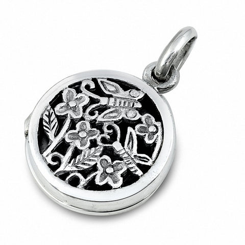925 Sterling Silver Charm Oxidized Flowers Butterfly Pendant