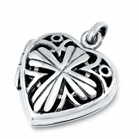 925 Sterling Silver Charm Cross Solid Oxidized Heart Locket Pendant