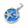 925 Sterling Silver Art Deco Starfish Charm Created Opal Pendant