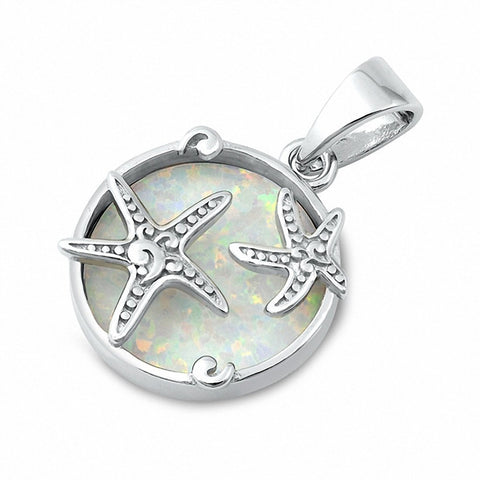 925 Sterling Silver Art Deco Starfish Charm Created Opal Pendant