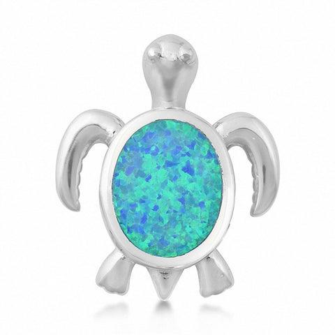 925 Sterling Silver Created Opal Turtle Pendant