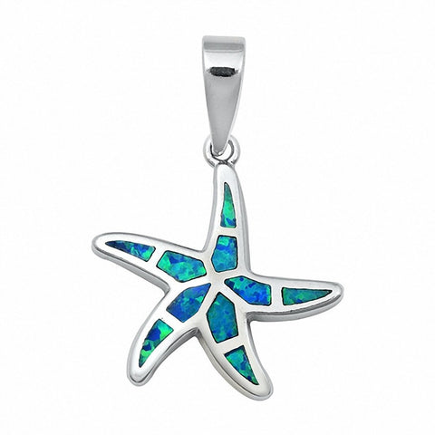 925 Sterling Silver Charm Simulated Stone Starfish Pendant