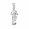 925 Sterling Silver Charm Simulated Stone Seahorse Pendant