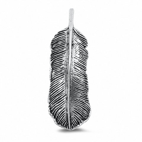 925 Sterling Silver Charm Oxidized Long Feather Pendant
