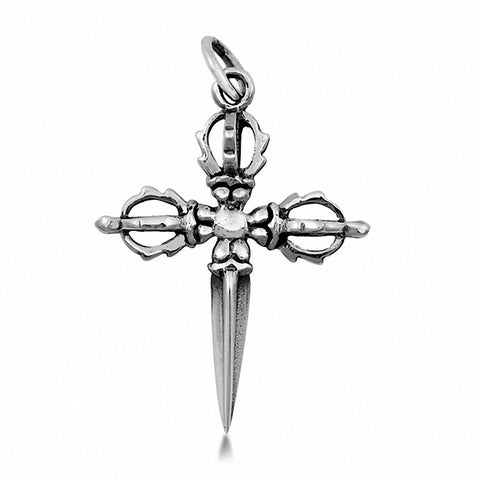 925 Sterling Silver Charm Oxidized Cross Sword Pendant