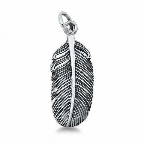 925 Sterling Silver Charm Oxidized Feather Pendant