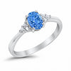 925 Sterling Silver Cut Created Blue Opal Round Clear CZ Engagement Ring