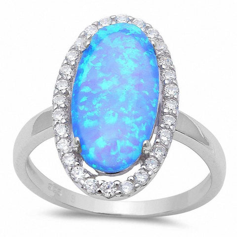 925 Sterling Silver Created Opal Oval Cocktail Ring