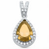 925 Sterling Silver Halo Teardrop Pear Shape Simulated Round CZ Pendant