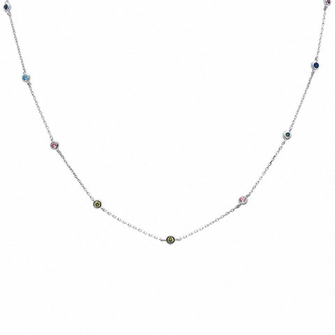 925 Sterling Silver Muticolored Simulated Stone CZ Necklace Pendant