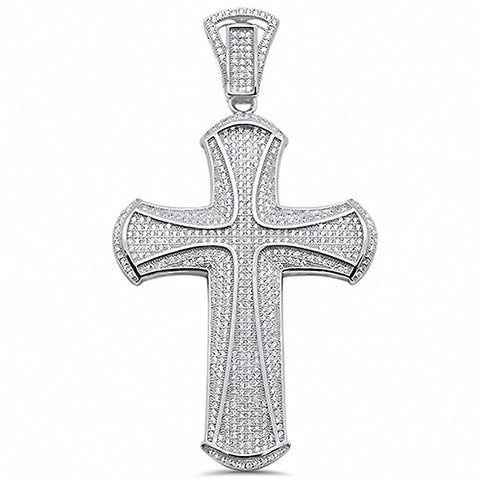 925 Sterling Silver Hip Hop Micro Pave CZ Cross Pendant For Women