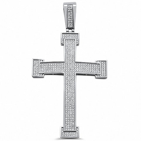 925 Sterling Silver Art Deco Micro Pave CZ Hip Hop Cross Pendant