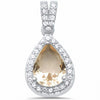925 Sterling Silver Halo Teardrop Pear Shape Simulated Round CZ Pendant