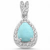 925 Sterling Silver Halo Teardrop Pear Shape Simulated Round CZ Pendant