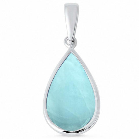 925 Sterling Silver Created Blue Opal Teardrop Pear Shape Solitaire Pendant