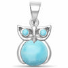 925 Sterling Silver Owl Charm Simulated Stone Pendant