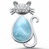 925 Sterling Silver Created Opal Cat Charm Round CZ Pendant