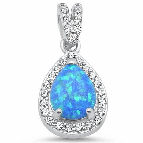 925 Sterling Silver Halo Teardrop Pear Shape Simulated Round CZ Pendant
