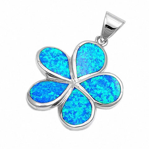 925 Sterling Silver Plumeria Flower Charm Simulated Stone Pendant