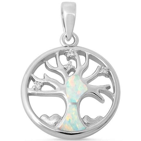 925 Sterling Silver Created Fire Blue Opal Simulated CZ Pendant