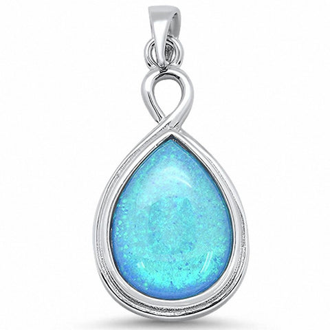 925 Sterling Silver Twisted Solitaire Teardrop Pear Simulated Stone Pendant