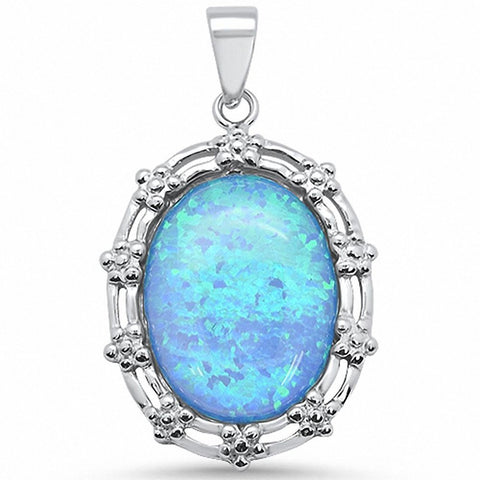 925 Sterling Silver Simulated Stone Oval Antique Style Pendant