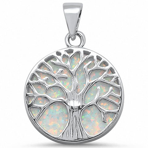 925 Sterling Silver Tree of Life Charm Simulated Stone Pendant