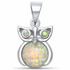 925 Sterling Silver Owl Charm Simulated Stone Pendant