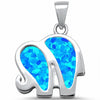 925 Sterling Silver Created Opal Elephant Pendant