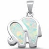 925 Sterling Silver Created Opal Elephant Pendant
