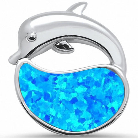 925 Sterling Silver Charm Solid Created Opal Dolphin Pendant