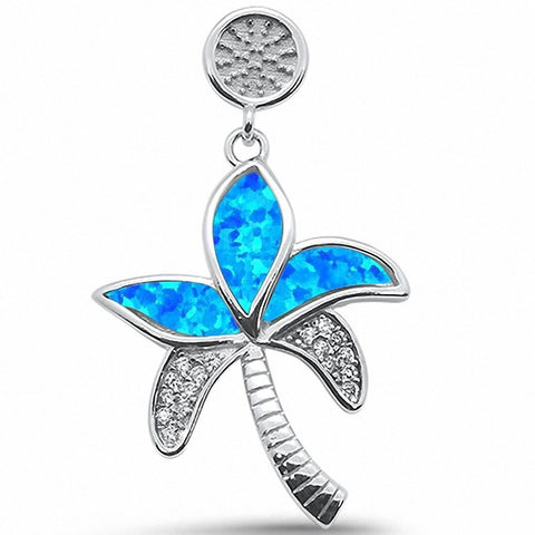 925 Sterling Silver Charm Palm Treee Round Cubic Zirconia Pendant
