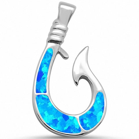 925 Sterling Silver Charm Simulated Stone Fish Hook Pendant