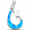 925 Sterling Silver Charm Simulated Stone Fish Hook Pendant