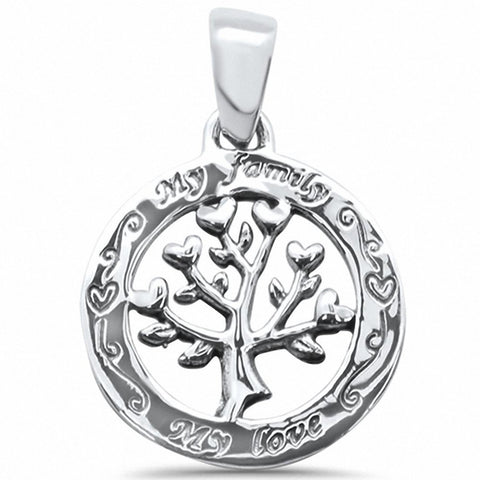 925 Sterling Silver Tree of Life Heart My Family My Love Pendant