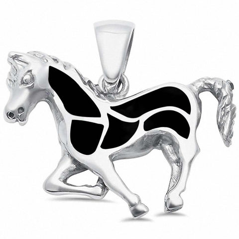925 Sterling Silver Horse Charm Simulated Stone Pendant