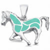 925 Sterling Silver Horse Charm Simulated Stone Pendant