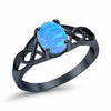 925 Sterling Silver Oval Created White Opal Black Tone Engagement Ring